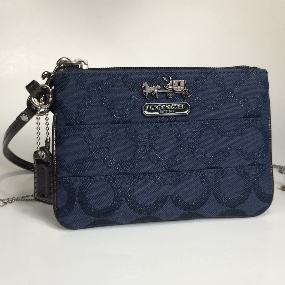 Coach Wristlet - Navy Signature Jacquard